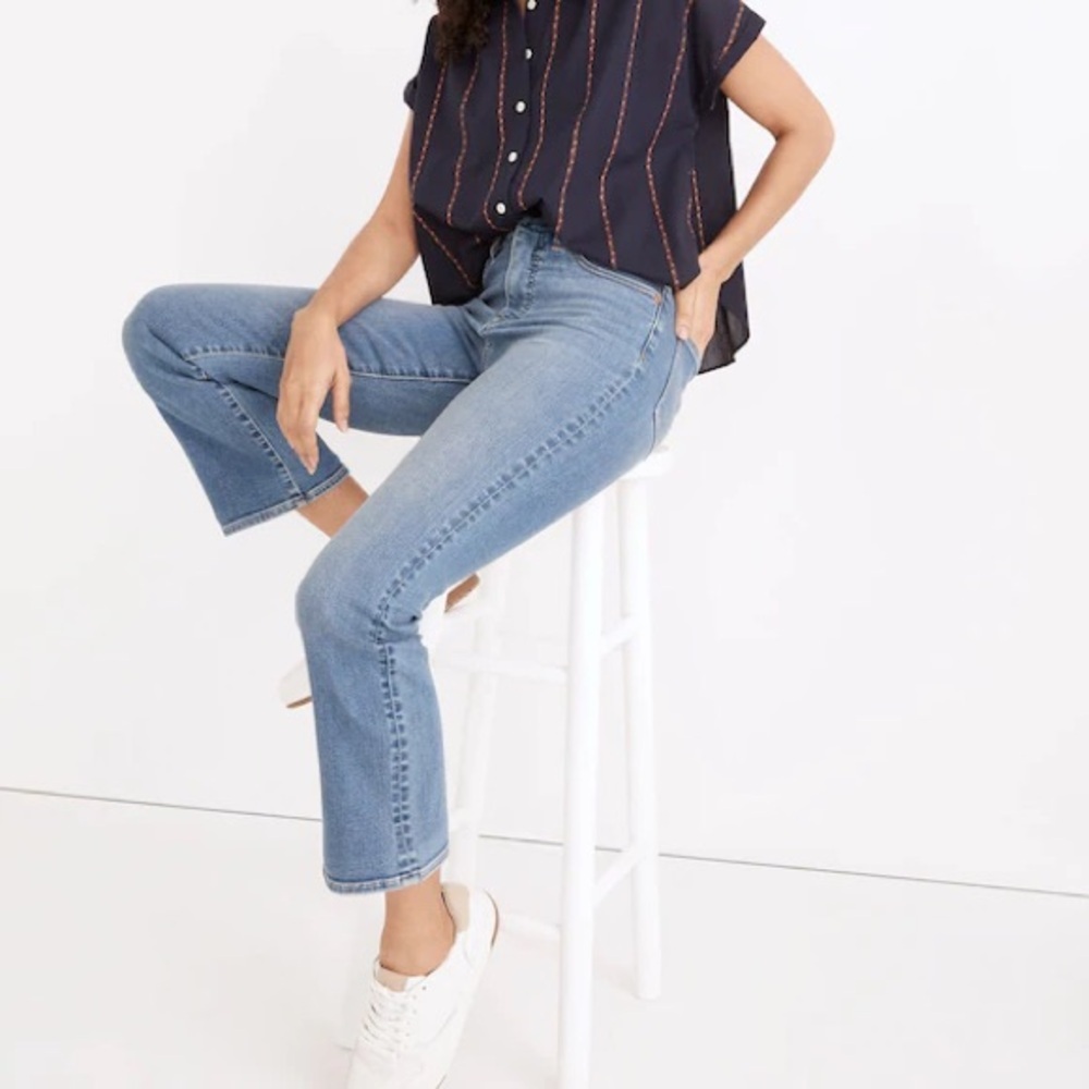 Madewell Cali Demi Boot Jeans in Dorrance Wash TENCEL Denim Edition Size 28 - Picture 2 of 12